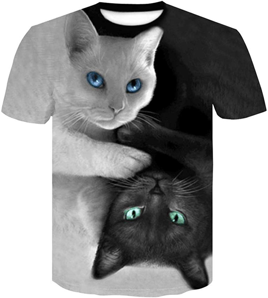 Fashion Mens 3D Digital Printed Design Pattern T Shirts Top Tees Cat