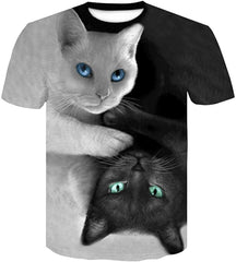 Unisex Stylish 3D Printed Graphic Short Sleeve T Shirts for Women Men Cat