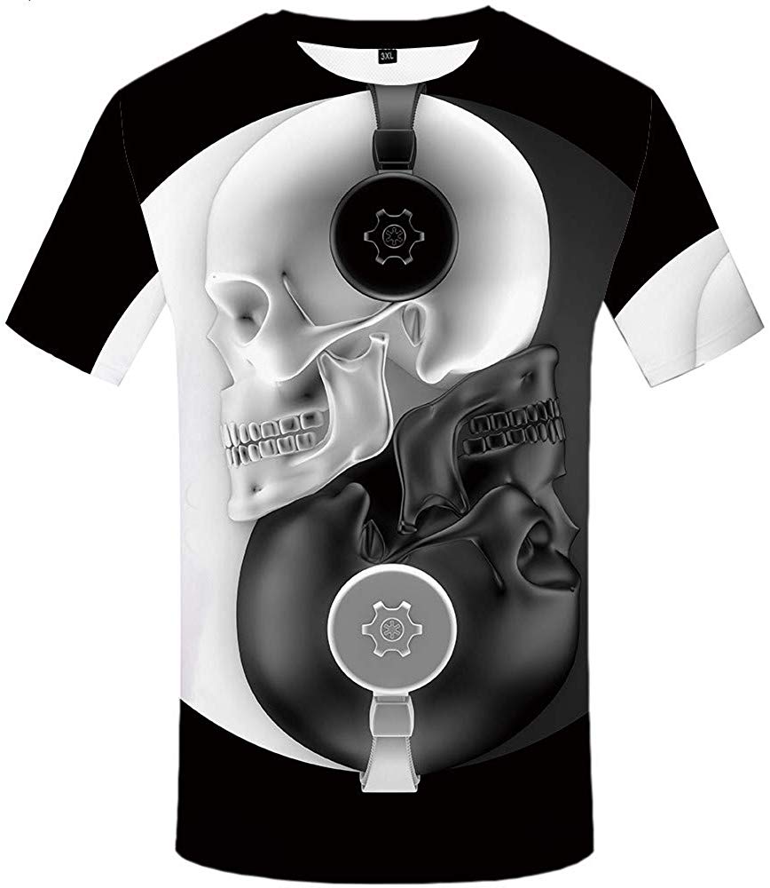 Unisex 3D Shirts for Men Skull USA Shirt Ugly Pattern Short Sleeve Top Tee Yin Yang T Shirt