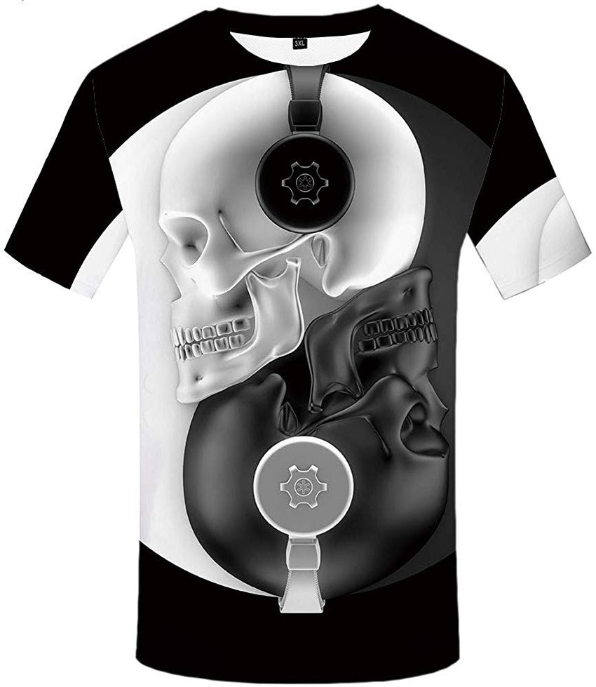 Unisex 3D Shirts for Men Skull USA Shirt Ugly Pattern Short Sleeve Top Tee Yin Yang T Shirt