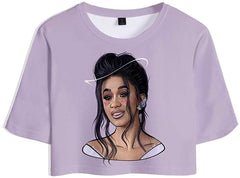 Female Rapper Cardi B 3D Casual Exposed Navel Kawaii T Shirt for Womens Crop Tops W