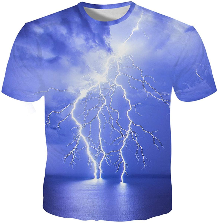 Unisex Flash Casual T Shirt Lightening 3D Printed Cool Crew Neck Parkour Tees Blue 1