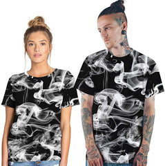 Velynce Unisex Thin Shirts Stylish 3D Digital Printed Lion Skull Casual Personality T Shirts Couple Clothing Smoke #37