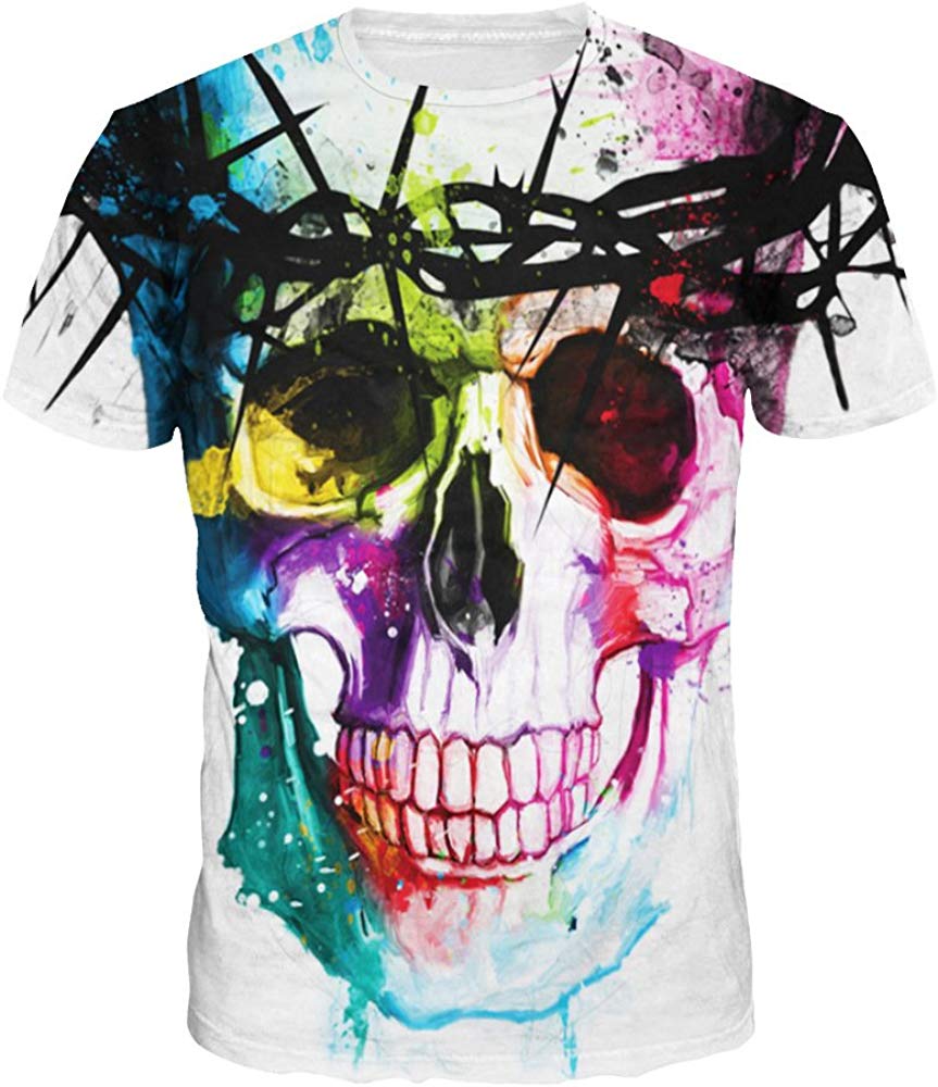Velynce Unisex Thin Shirts Stylish 3D Digital Printed Lion Skull Casual Personality T Shirts Couple Clothing Skulls #33
