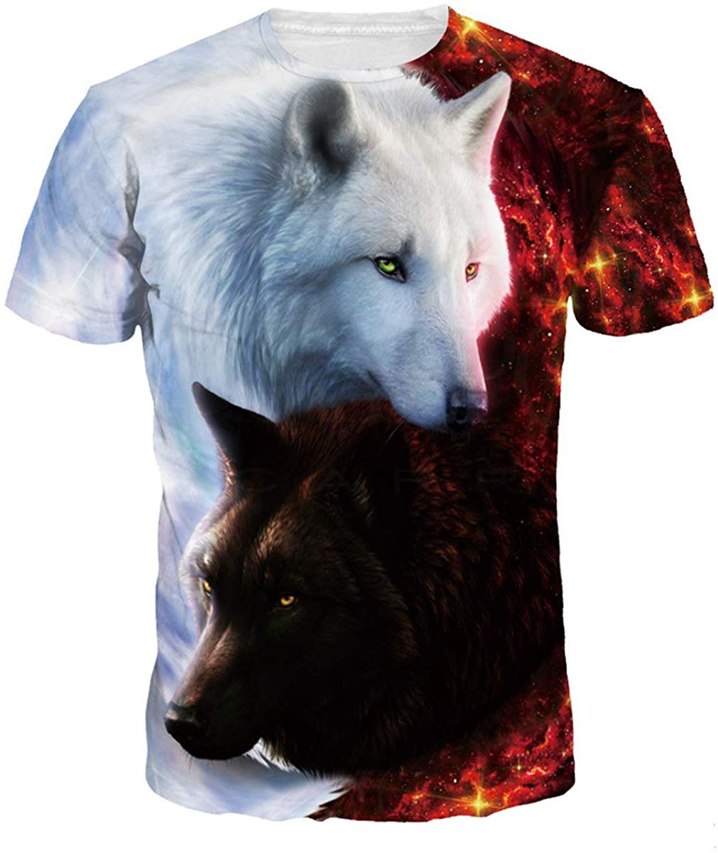 Velynce Unisex Thin Shirts Stylish 3D Digital Printed Lion Skull Casual Personality T Shirts Couple Clothing Wolf #4