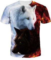 Velynce Unisex Thin Shirts Stylish 3D Digital Printed Lion Skull Casual Personality T Shirts Couple Clothing Wolf #4