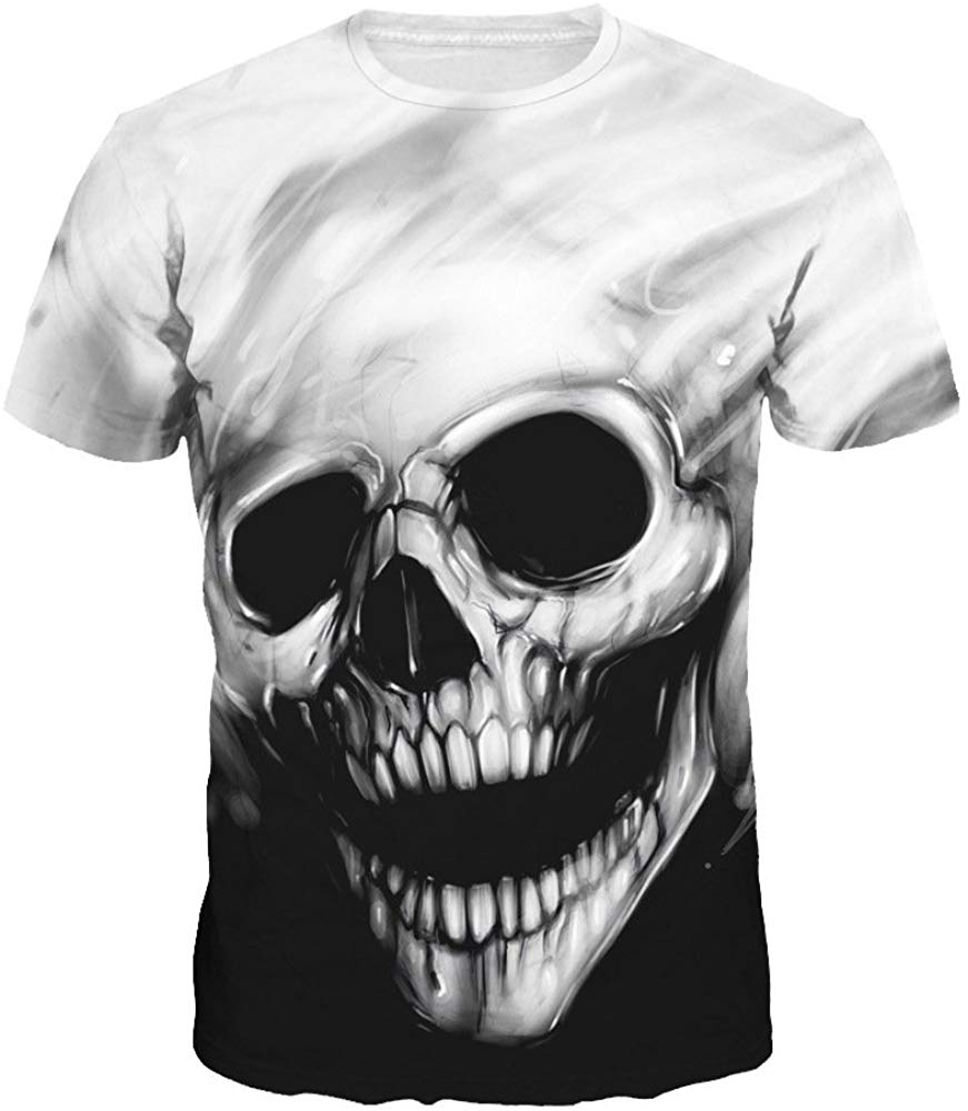 Velynce Unisex Thin Shirts Stylish 3D Digital Printed Lion Skull Casual Personality T Shirts Couple Clothing Skull #2