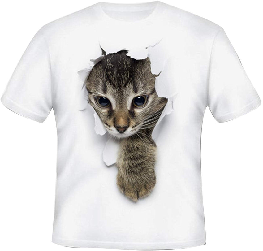Women's and Men's Summer Cat Printed T Shirts 3D Cat Cute Valentine Tee Shirts Graphic Family T Shirts Tops Kids White