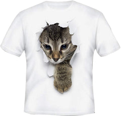 Women's and Men's Summer Cat Printed T Shirts 3D Cat Cute Valentine Tee Shirts Graphic Family T Shirts Tops Kids White