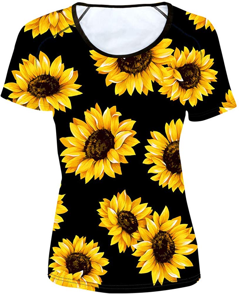 Women' Girl's T Shirt with Animl Cat Dog Print Sunflower