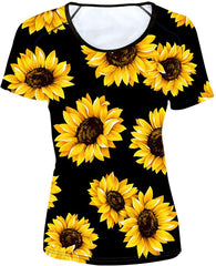 Women' Girl's T Shirt with Animl Cat Dog Print Sunflower