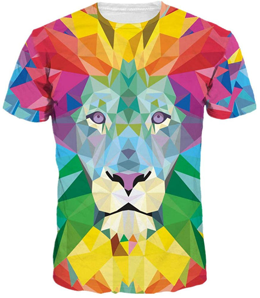 Unisex 3D Wolf T Shirts Couples Summer Short Sleeve T Shirts Casual Tees Block Lion