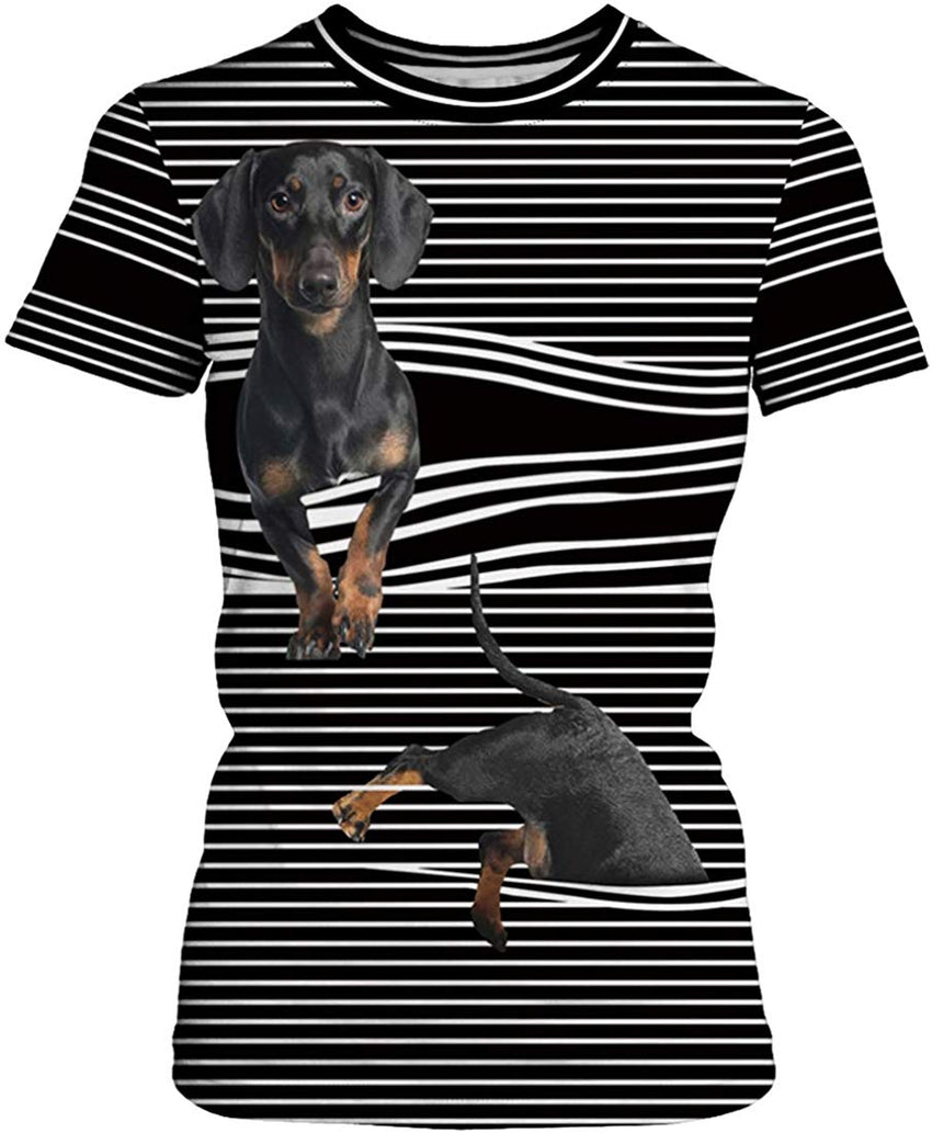 Women Summer T Shirt 3D Pattern Print Funny Short Sleeve Tee Couple Shirt Window Dog c