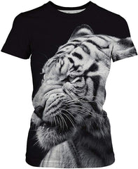 Women Summer T Shirt 3D Pattern Print Funny Short Sleeve Tee Couple Shirt Black Tiger c