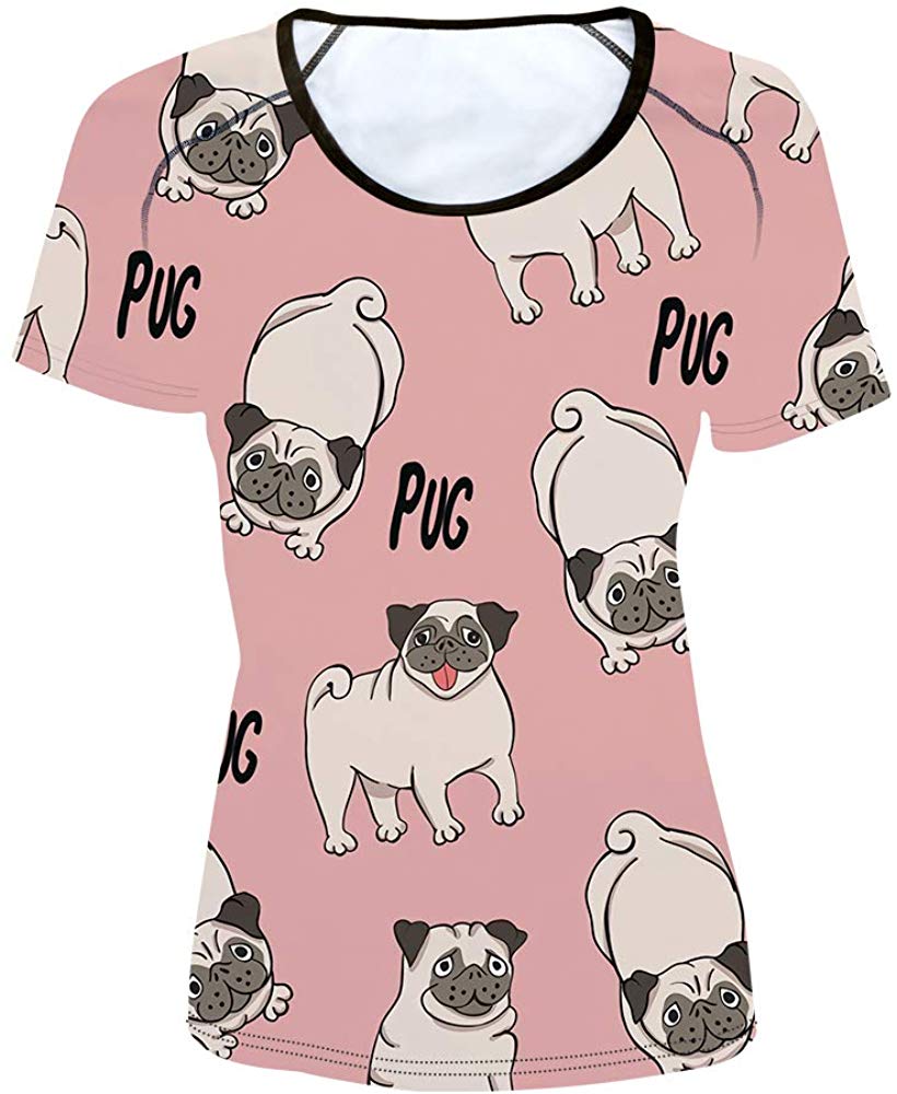 Women' Girl's T Shirt with Animl Cat Dog Print Pug