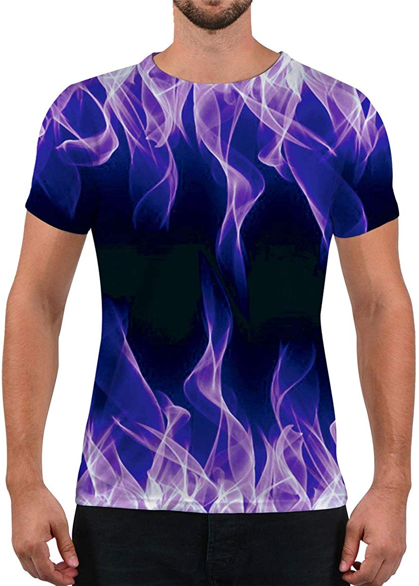 Unisex Fashion 3D Print T Shirts Funny Graphics Pattern Crewneck Short Sleeve Tees for Mens Womens Purple Flame