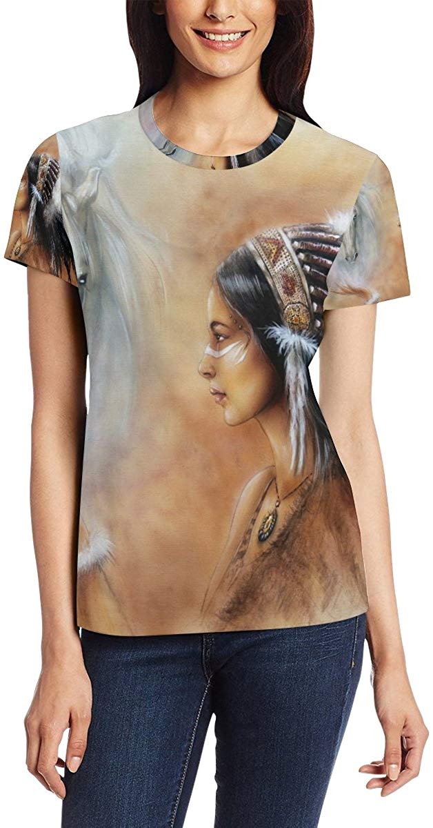 Native American Indian Art Prints Women's 3D Printed Short Sleeve T Shirt Top Tee Nature