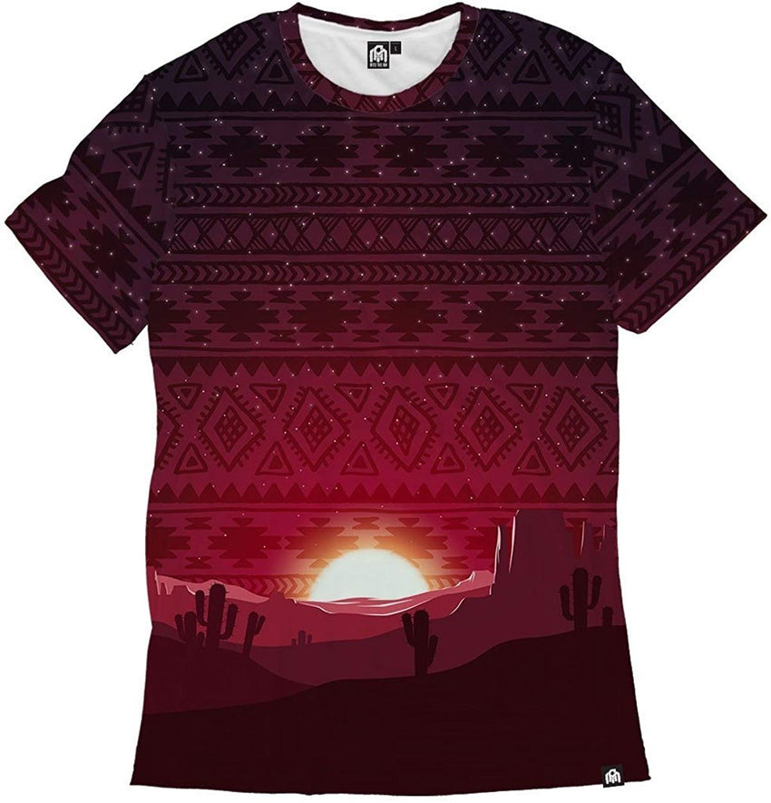 Men's Casual Short Sleeve Vibrant Tee Shirts Aztec Sunset