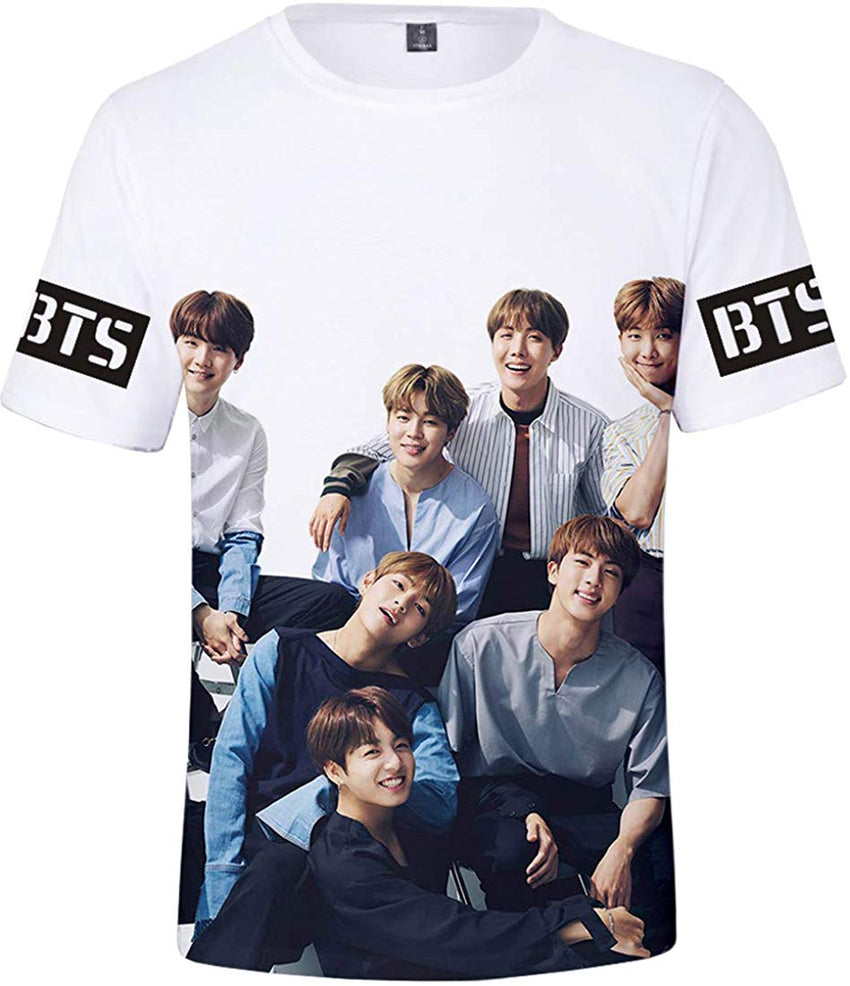 Women's Novelty T Shirts Kpop BTS Tee Tops Bangtan Boys 3D Printed Shirts J Hope RM Jimin V Jung Kook Team White