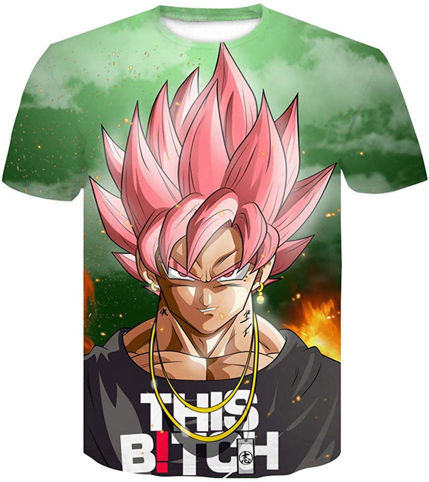 Men's Novelty T Shirts 3D Printing Tee Tops with Dragon Ball Green Pink