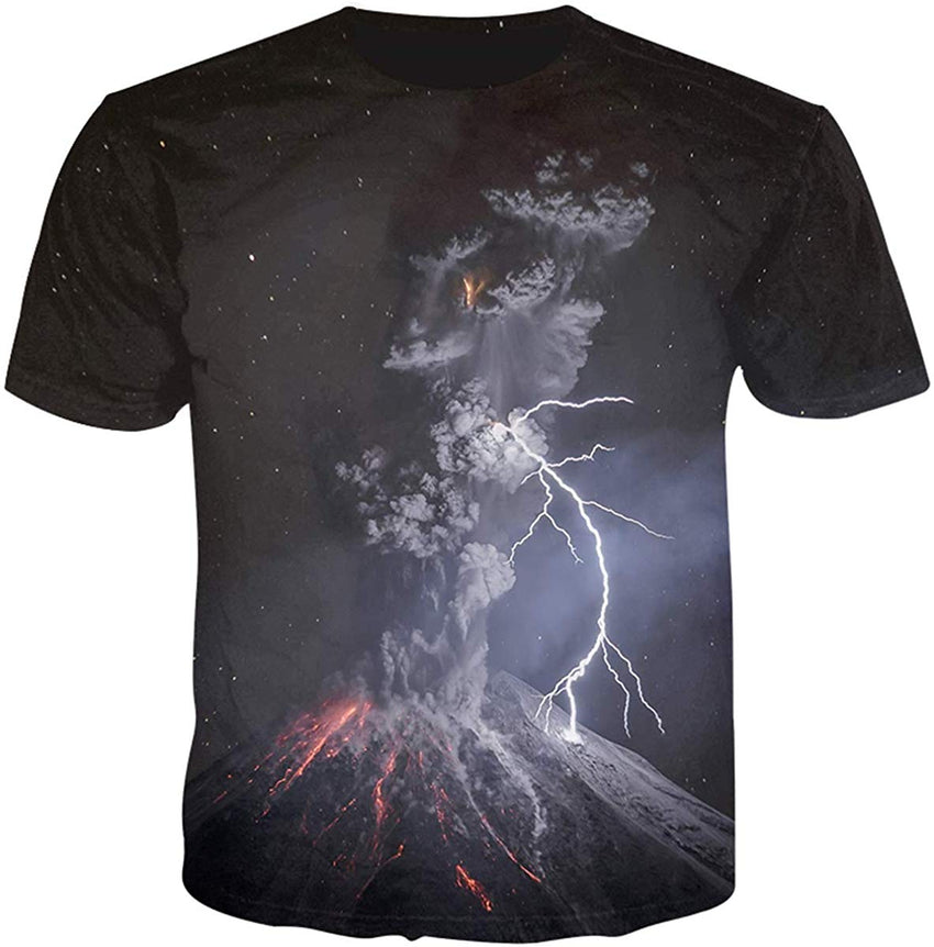 Unisex Flash Casual T Shirt Lightening 3D Printed Cool Crew Neck Parkour Tees Volcano