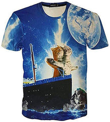 Men's American Flag Eagle and Cat Printed T Shirt XS 5XL¡ꡧUS Size XXS ¡ê3XL Titanic Cat