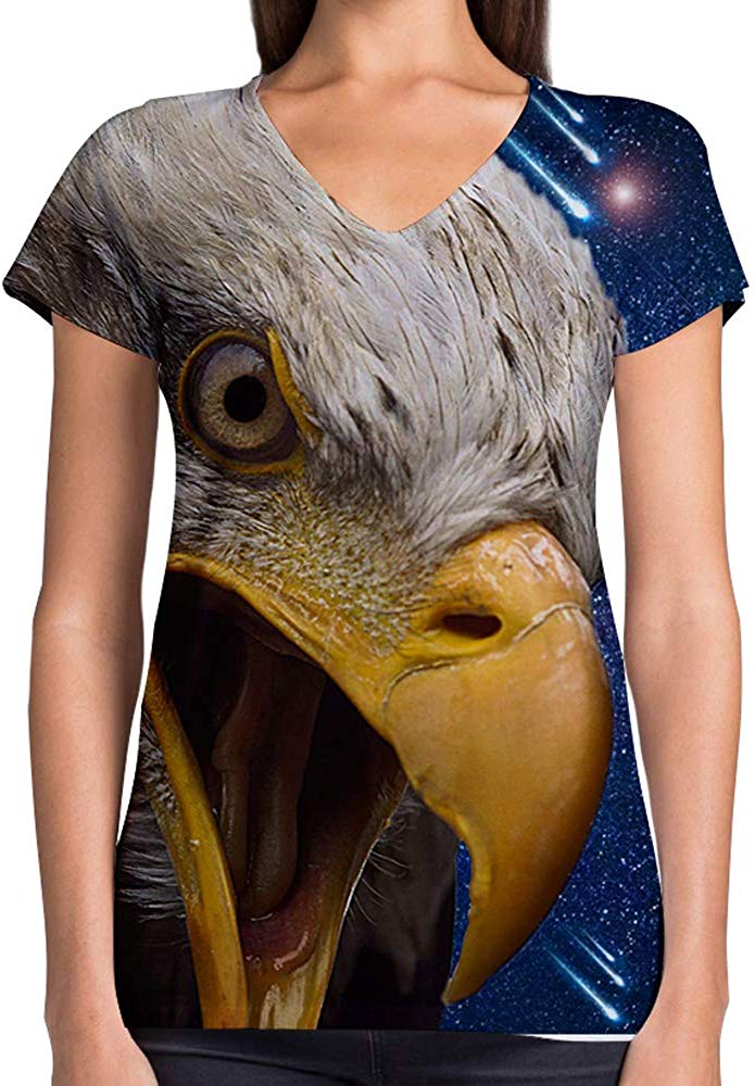 Animals Dinosaurs Others Print 3D Woman V Neck Tee Polyester Eagle Shouting