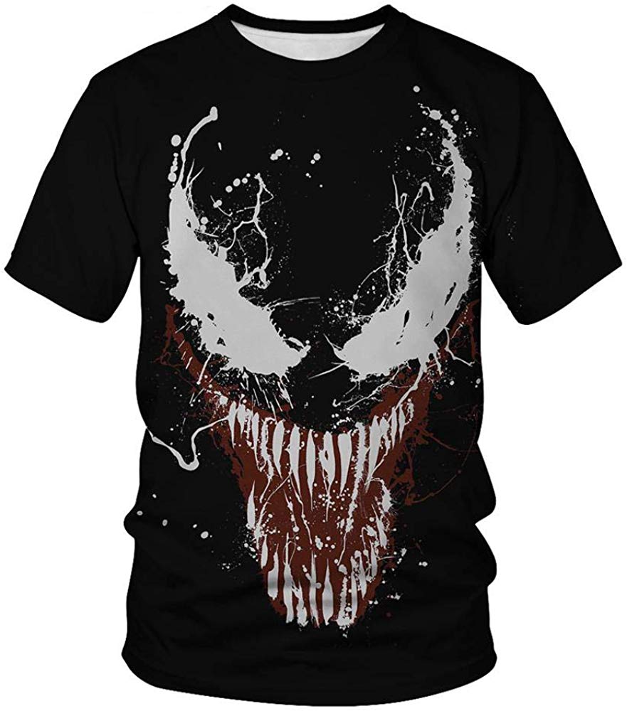 3D Unisex 3D Printed Spiderman Venom Villain Skull T shirt Funny Bule shirt
