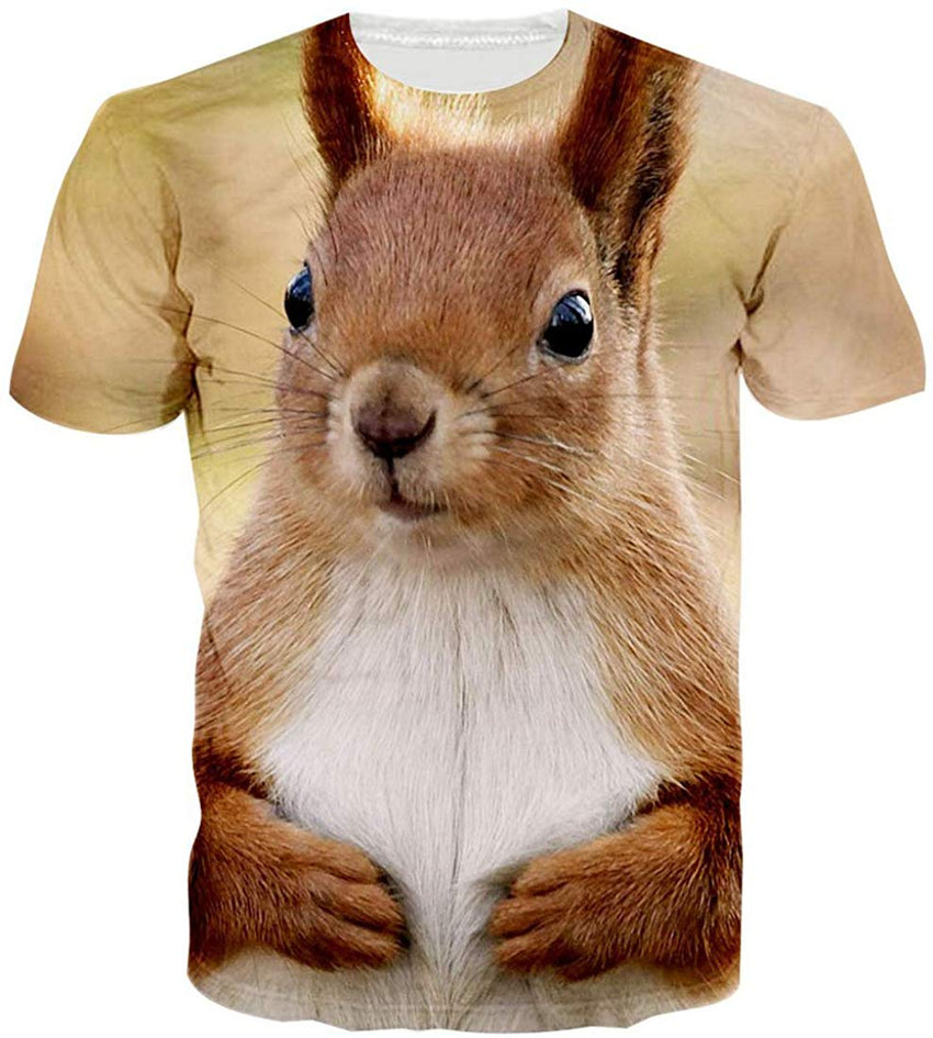 Mens T Shirts 3D Graphics Print Short Sleeve Funny Summer T Shirts Cute Squirrel