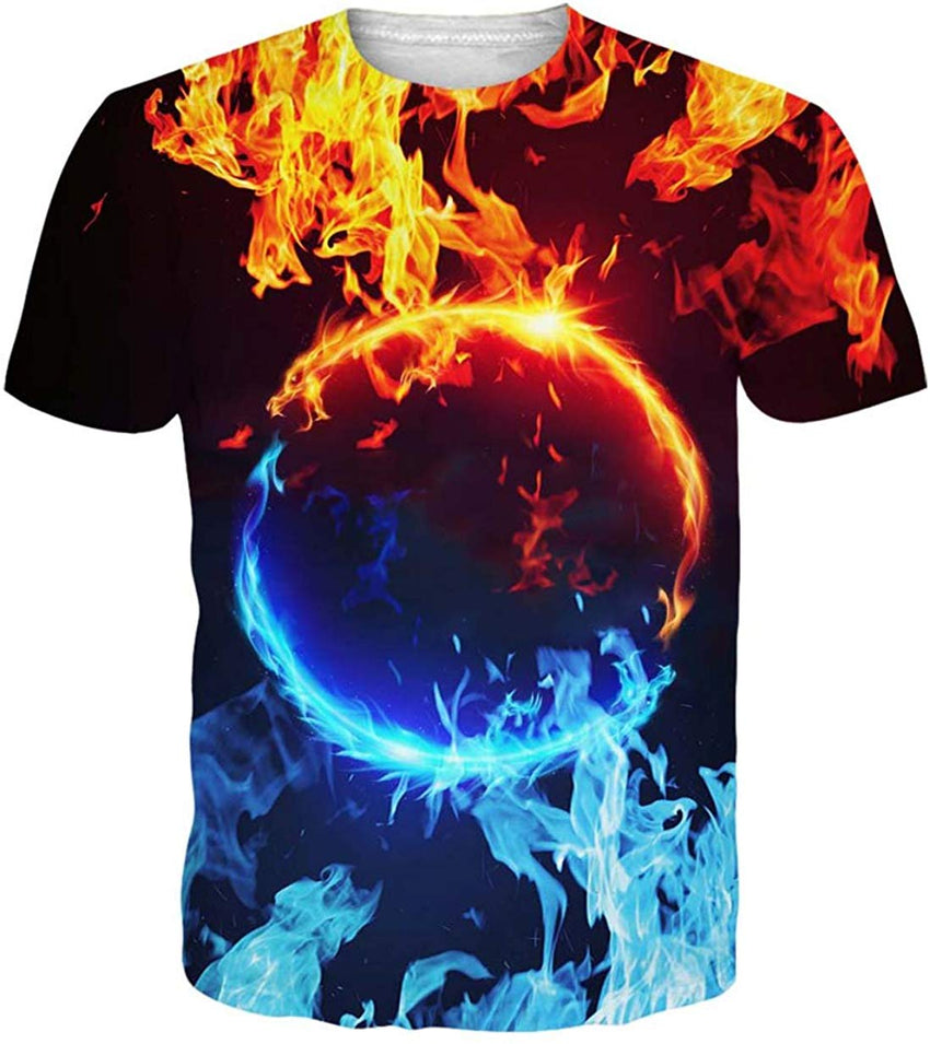 Unisex Cool Novelty 3D Graphic Print T Shirts Summer Short Sleeve Crewneck Tees Casual Tops Flame