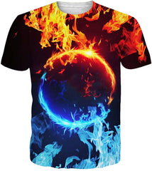 Unisex Cool Novelty 3D Graphic Print T Shirts Summer Short Sleeve Crewneck Tees Casual Tops Flame