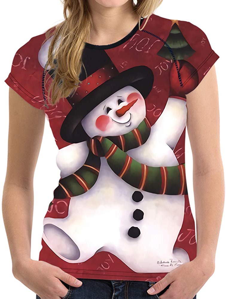 Horse Print Women T Shirt Art Design Tee Girls Elastic Short Sleeve Snowman 2