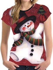 Horse Print Women T Shirt Art Design Tee Girls Elastic Short Sleeve Snowman 2