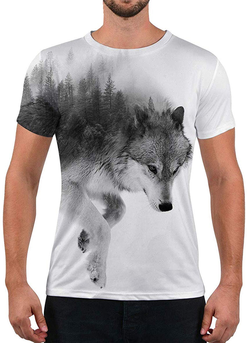Unisex Fashion 3D Print T Shirts Funny Graphics Pattern Crewneck Short Sleeve Tees for Mens Womens Wolf3white