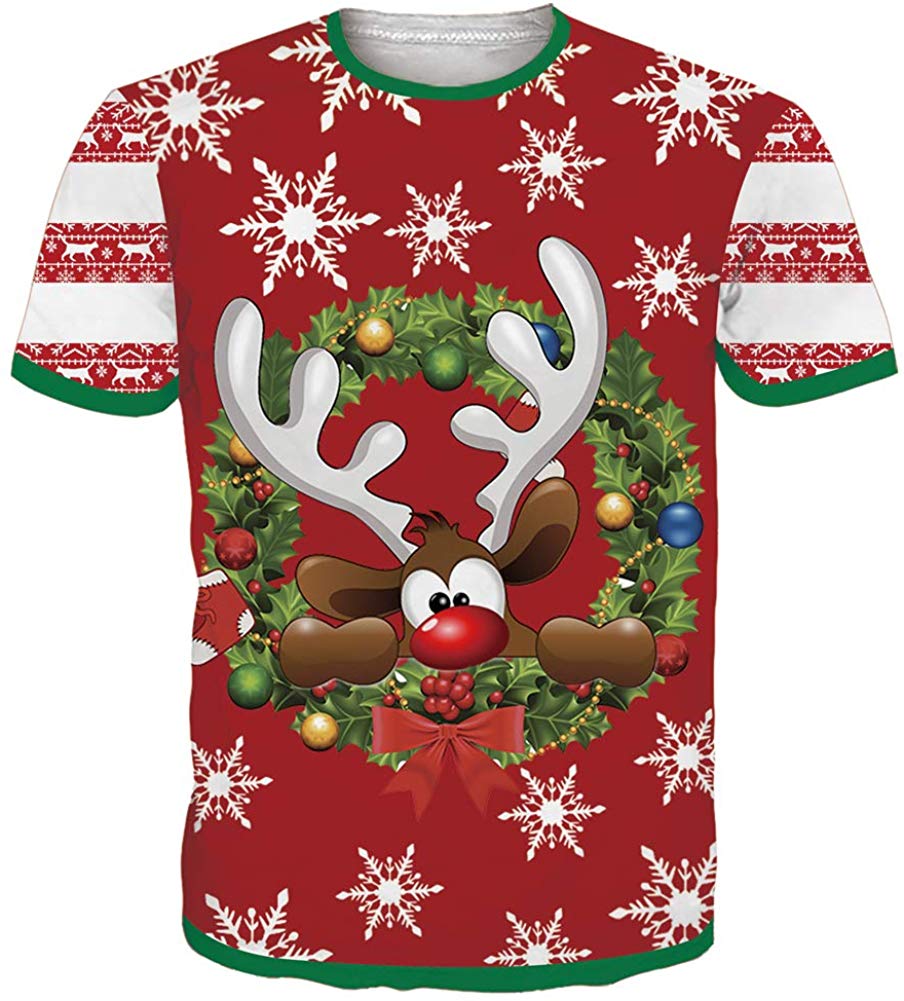 Unisex Short Sleeve T Shirts 3D Novelty Print Casual Funny Graphic Tees S 3XL Christmas Elf