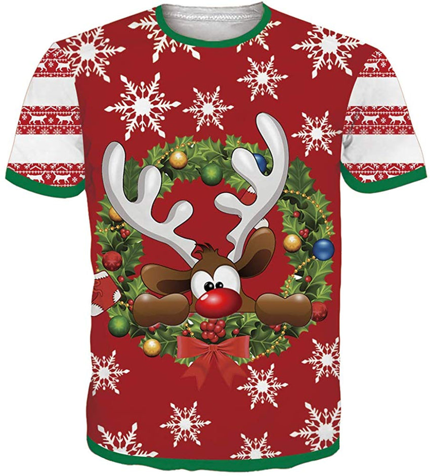 Unisex Short Sleeve T Shirts 3D Novelty Print Casual Funny Graphic Tees S 3XL Christmas Elf
