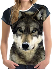 Horse Print Women T Shirt Art Design Tee Girls Elastic Short Sleeve Wolf 02