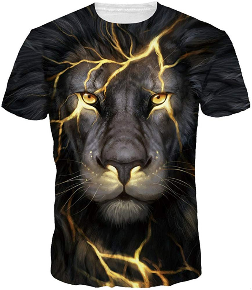 Unisex Casual 3D Wolf Head Pattern Printed Short Sleeve T Shirts Top Tees Cool Lion