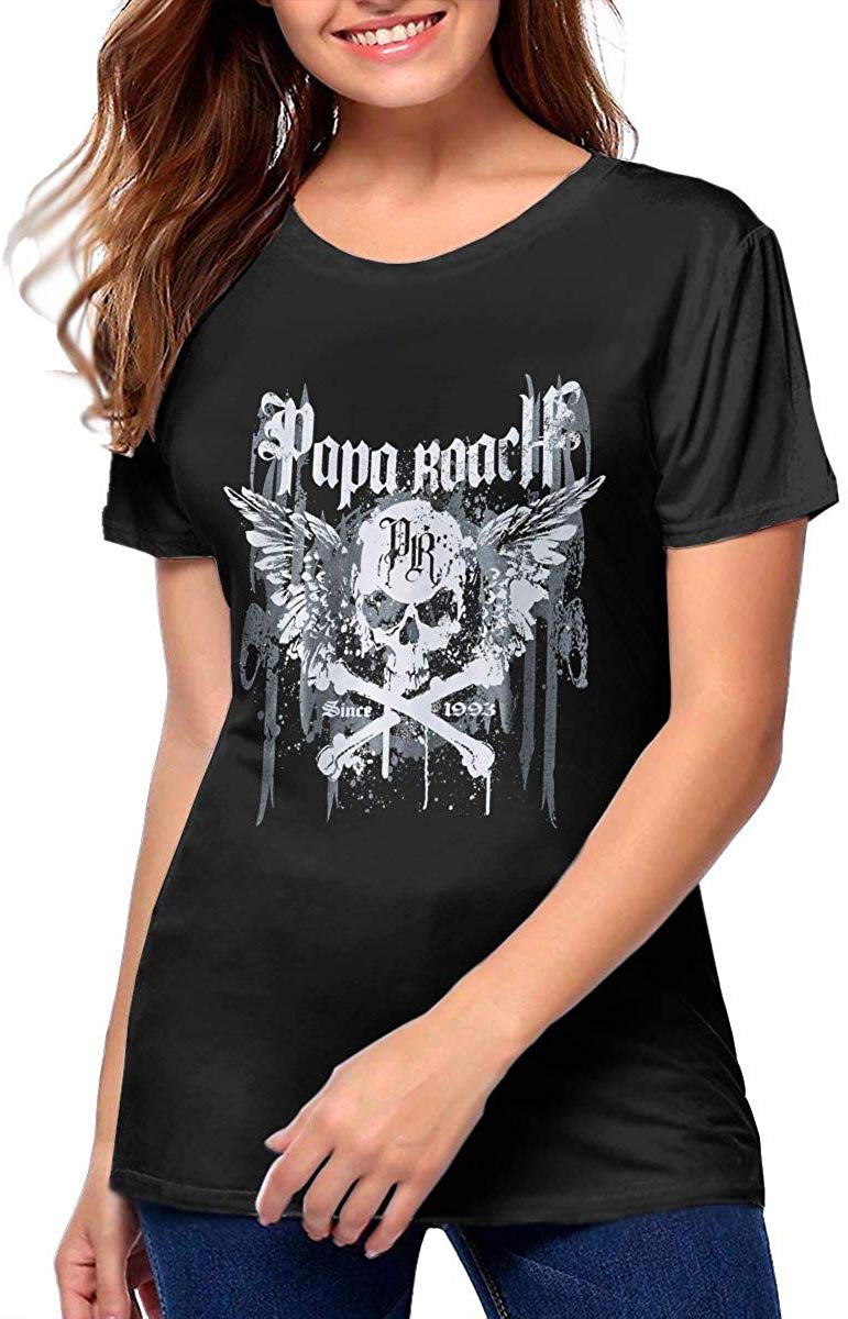 Womens 3D Print Papa Roach Short Sleeve Tops Tee Ladies Summer Casual Shirt Black