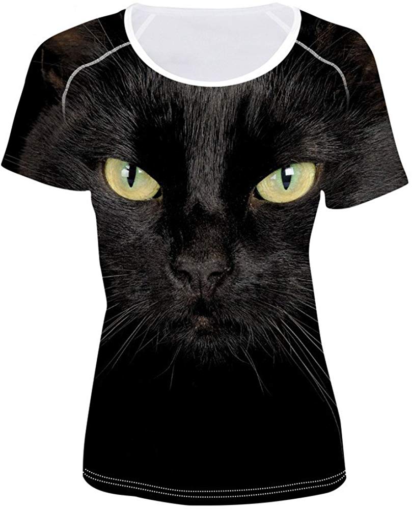 Women' Girl's T Shirt with Animl Cat Dog Print Black Cat
