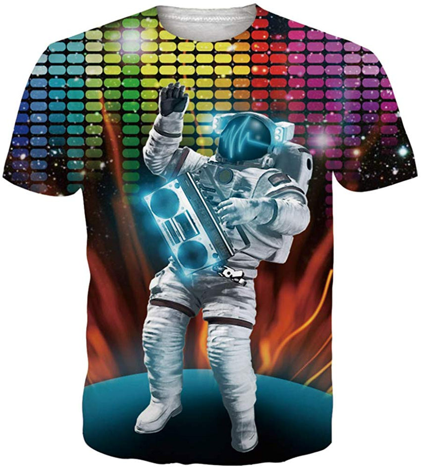 Unisex Cool Novelty 3D Graphic Print T Shirts Summer Short Sleeve Crewneck Tees Casual Tops Space Astronaut