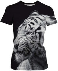 Velynce Unisex Thin Shirts Stylish 3D Digital Printed Lion Skull Casual Personality T Shirts Couple Clothing White Tiger #7