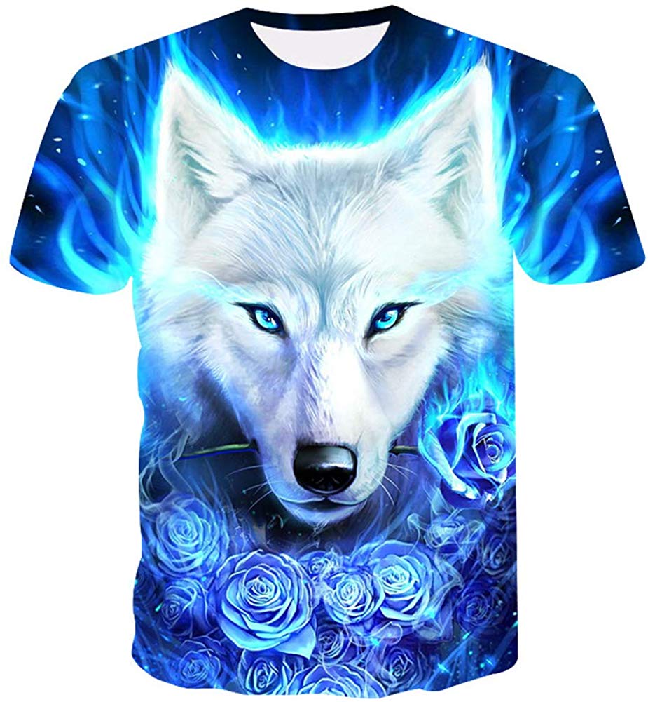 Fashion Mens 3D Digital Printed Design Pattern T Shirts Top Tees Rose Wolf