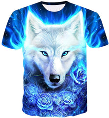 Fashion Mens 3D Digital Printed Design Pattern T Shirts Top Tees Rose Wolf