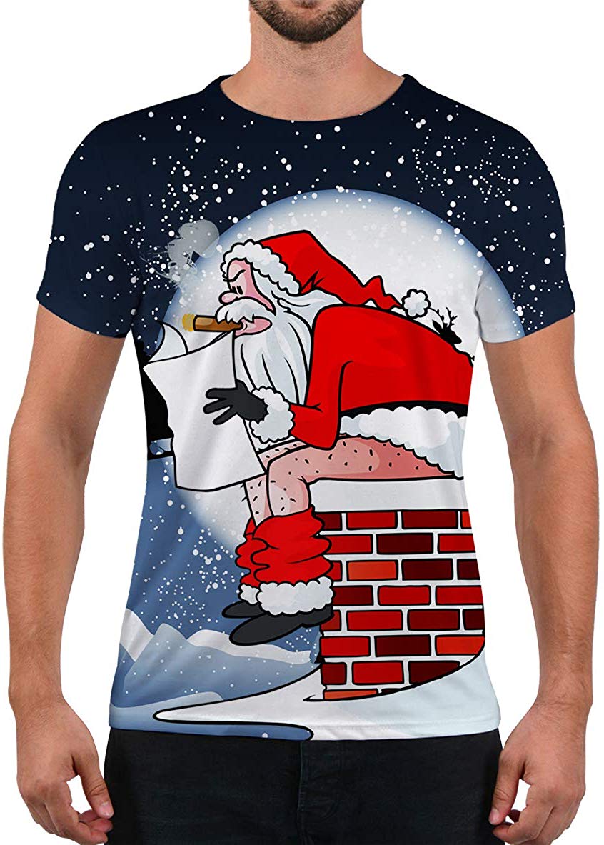Unisex Fashion 3D Print T Shirts Funny Graphics Pattern Crewneck Short Sleeve Tees for Mens Womens Santa Claus