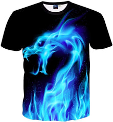 3D Print Shirt Hipster Unisex Men Women Clothing Tops Swag T Shirt Blue Fire Snake