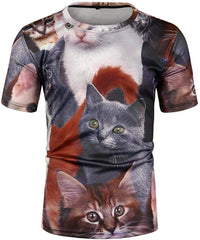 Mens T Shirt Cat 3D Printing Tops Short Sleeve Red 2