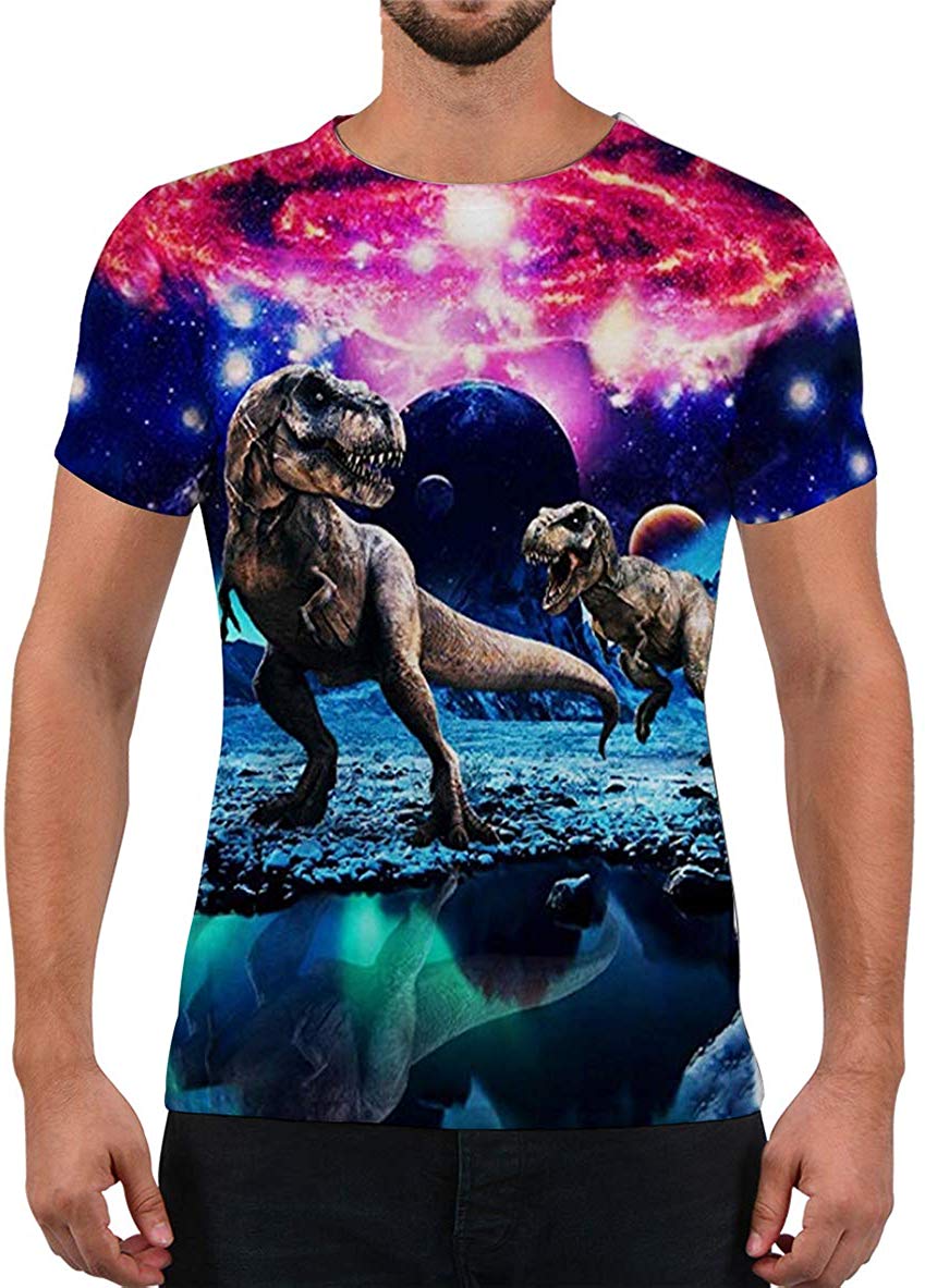 Unisex Fashion 3D Print T Shirts Funny Graphics Pattern Crewneck Short Sleeve Tees for Mens Womens Dinosaur