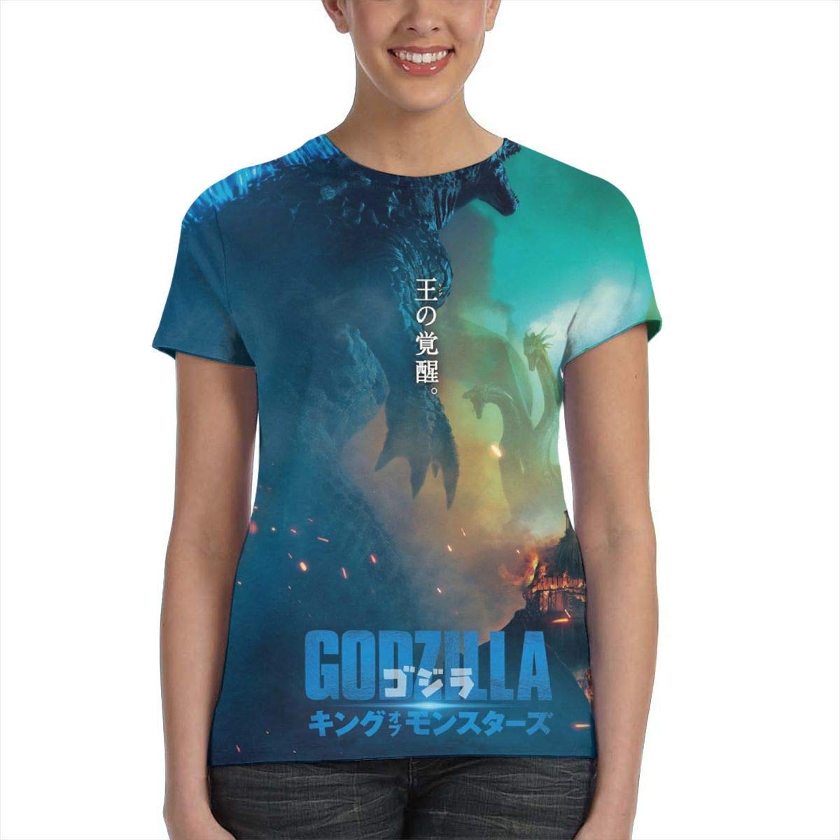 Womens God Zilla 2 King of Monsters 3D Printed Short Sleeves Shirt godzi18