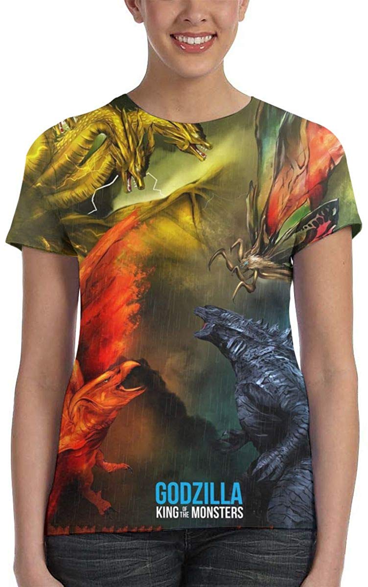 Womens God Zilla 2 King of Monsters 3D Printed Short Sleeves Shirt Godzi12